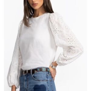 Johnny Was Jade Nora Easy Tee – Puff Sleeve Eyelet Cotton Top, Women’s Size M